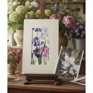 Original Watercolor Iris‎ Flower Painting Framed Art Floral Botanical Wall Decor